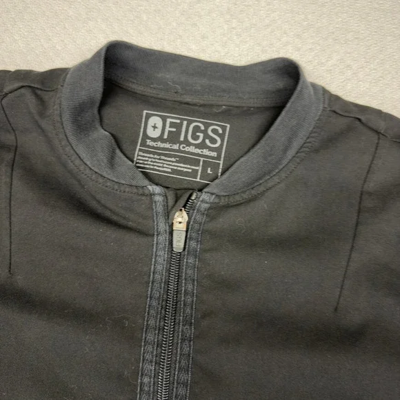 FIGS Technical Collection Black Full Zip Scrub Jacket Womens Large Bomber Style - Picture 3 of 7